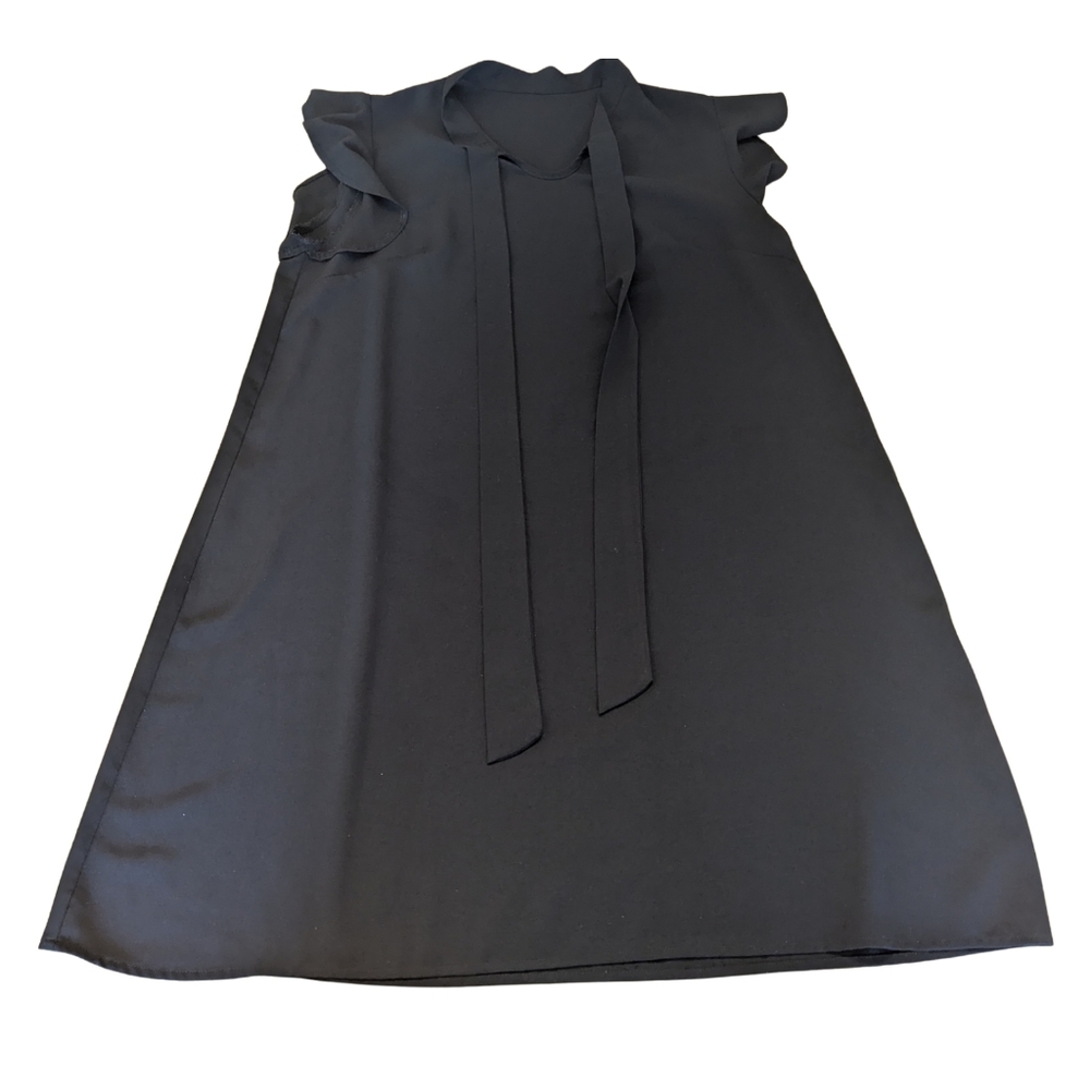 EUC Womens XL tie front flutter sleeve black flowy mini dress
